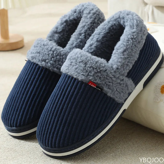 Winter Plush Fur Indoor Slippers Men Non-Slip Soft Sole Cotton Shoes
