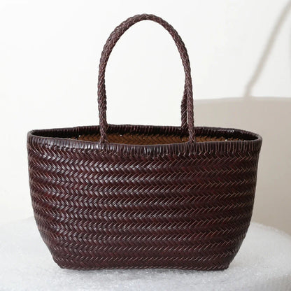 Woven Genuine Leather Tote Bag for Women – Cowhide Shoulder Bag