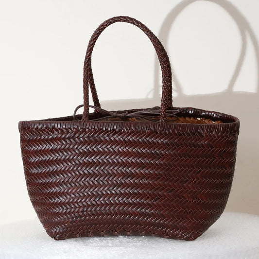 Woven Genuine Leather Tote Bag for Women – Cowhide Shoulder Bag