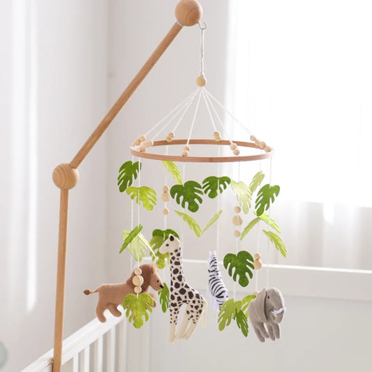 Baby Crib Mobile with Felt Forest Animals & Wooden Bracket