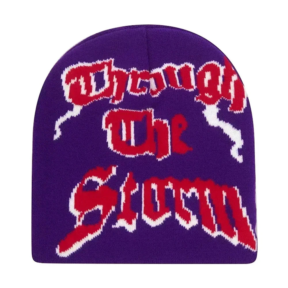 Y2K Letter Print Knit Beanie Hat – Unisex Winter Cap
