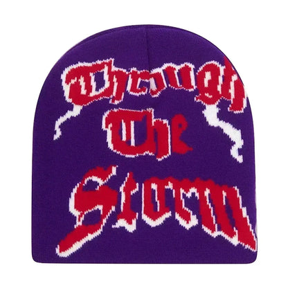 Y2K Letter Print Knit Beanie Hat – Unisex Winter Cap