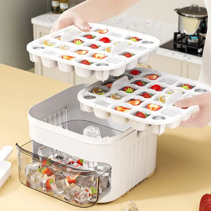 Ice Cube Tray with Storage Box – 50-Cube Double Layer Press