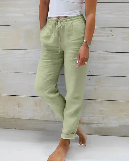 Women's Cotton Linen Summer Pants – Casual Elastic Waist Loose Trousers