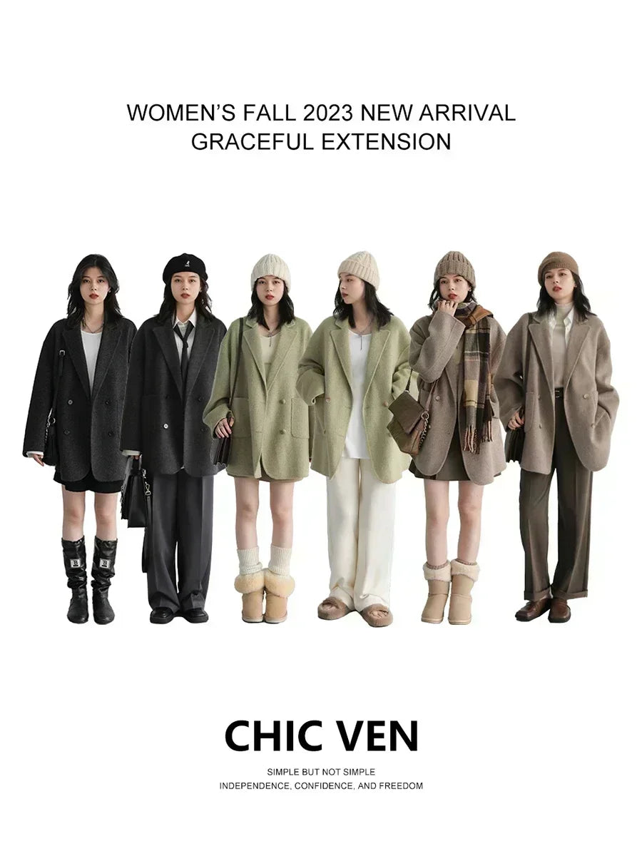 Women's Woolen Double-Breasted Oversized Coat