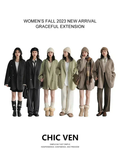 Women's Woolen Double-Breasted Oversized Coat