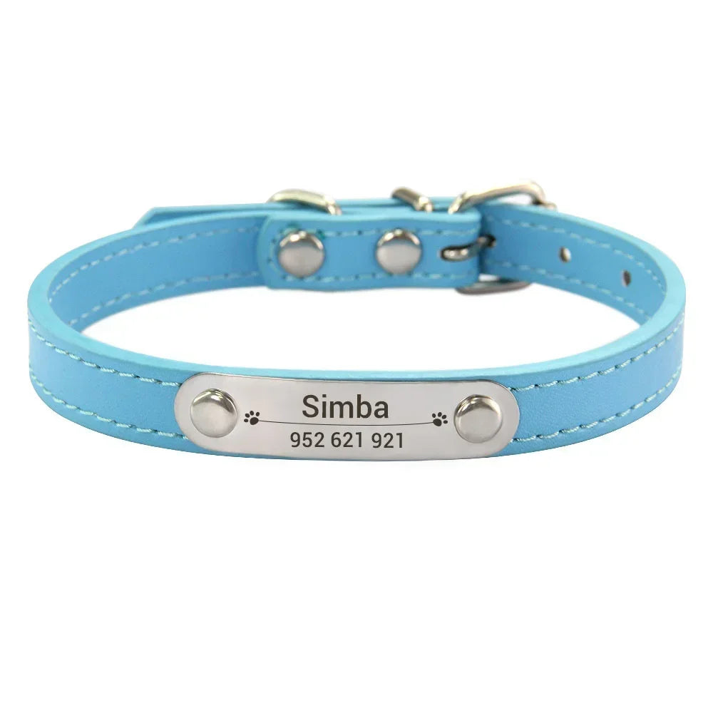 Personalized Dog Collar with Engraved ID Tag – PU Leather, Anti-Lost