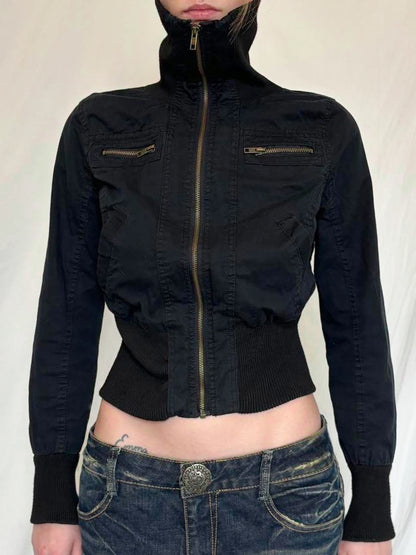 Y2K Cropped Zip-Up Jacket for Women – Slim Fit Streetwear Coat