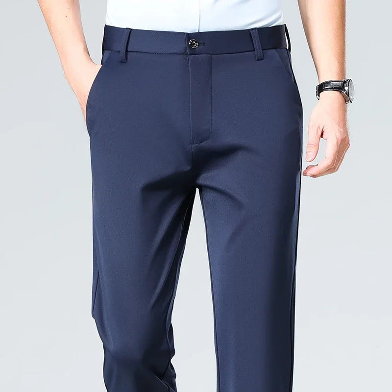 Men's Stretch Dress Pants – Ice Silk Wrinkle-Resistant Formal Trousers