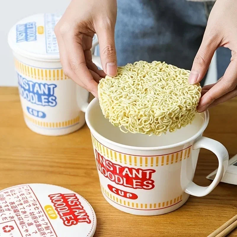 Large Capacity Ceramic Instant Noodle Bowl with Lid