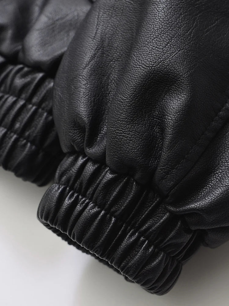 Women's Oversized Faux Leather Jacket – Retro Streetwear Zip Coat