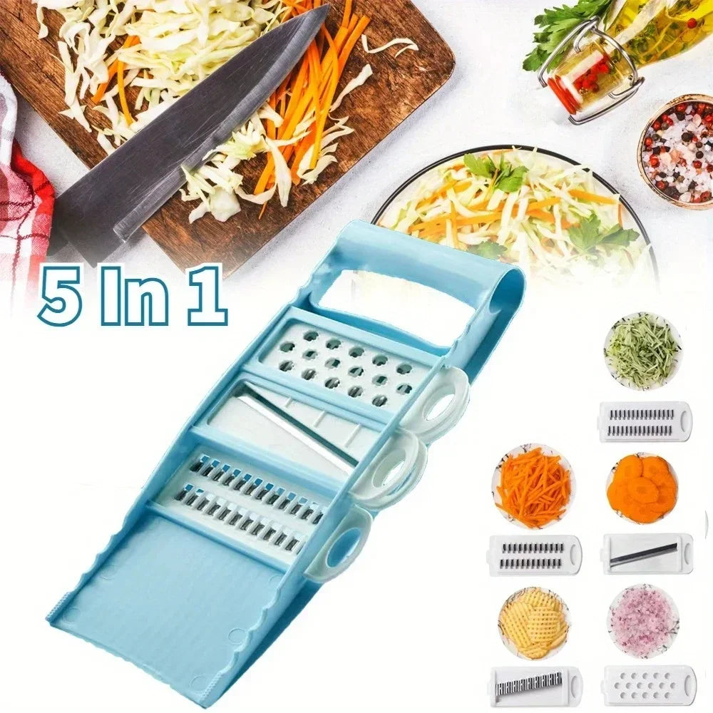 5-in-1 Vegetable Chopper & Mandoline Slicer with Stainless Steel Blades