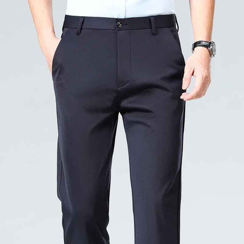 Men's Stretch Dress Pants – Ice Silk Wrinkle-Resistant Formal Trousers