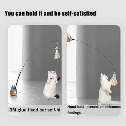Cat Teaser Wand Toy - Steel Wire, Dragon & Fish, Bell, Interactive
