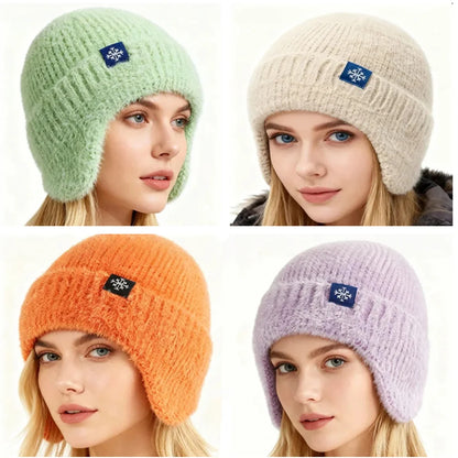 Earflap Beanie Hat – Women's Faux Fur Knit Winter Cap