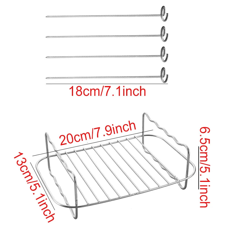 Air Fryer Rack – Stainless Steel Grill & Baking Rack with Skewers