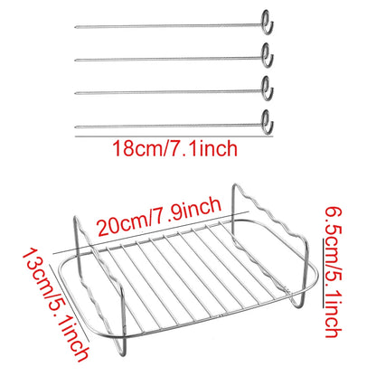 Air Fryer Rack – Stainless Steel Grill & Baking Rack with Skewers