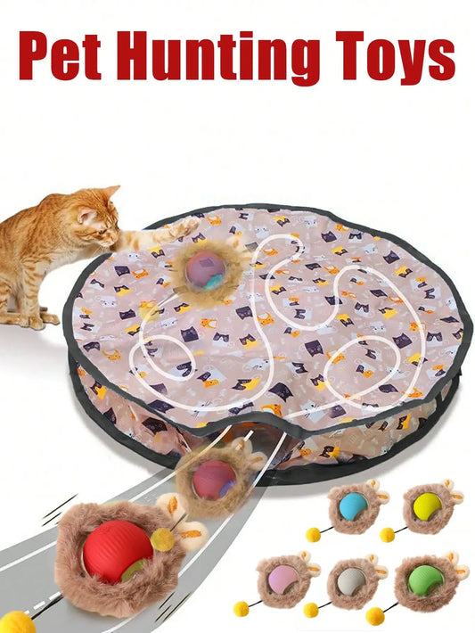 Cat Hunting Toy Set – Interactive Tunnel Mat with Light-Up Balls