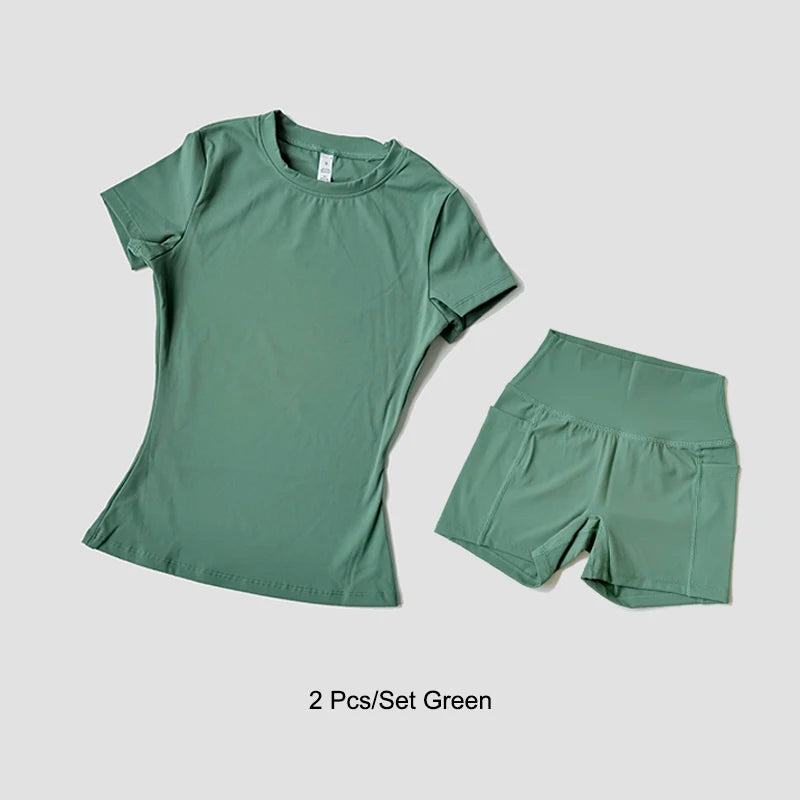 Women's Yoga Set – Sport Top & High Waist Shorts for Gym & Fitness