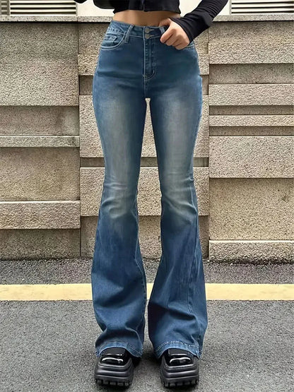 Women's High-Waist Flare Jeans – Stretch Bell Bottom Denim Pants