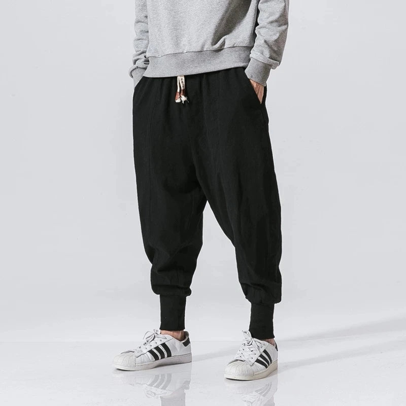 Men's Cotton Linen Harem Pants – Baggy Drop-Crotch Joggers