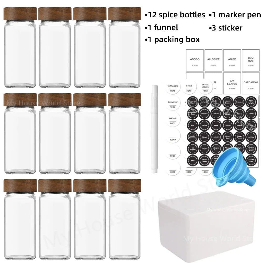 13-Piece Glass Spice Jar Set with Bamboo Lids & Rack