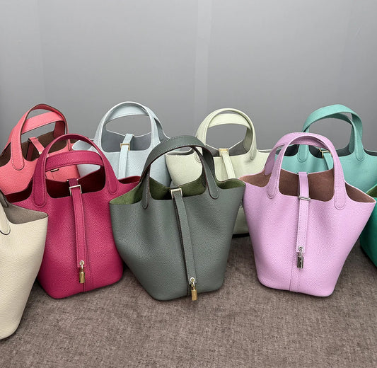 Genuine Leather Bucket Tote Bag for Women – Luxury Designer Handbag