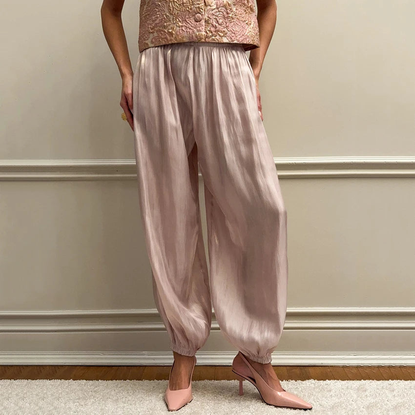 Pleated Loose Harem Pants – Elegant Crepe Bloomers for Women