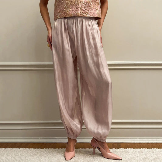 Pleated Loose Harem Pants – Elegant Crepe Bloomers for Women