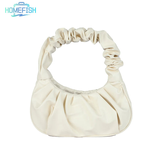Pleated Cloud Shoulder Bag – Women's PU Leather Dumpling Handbag