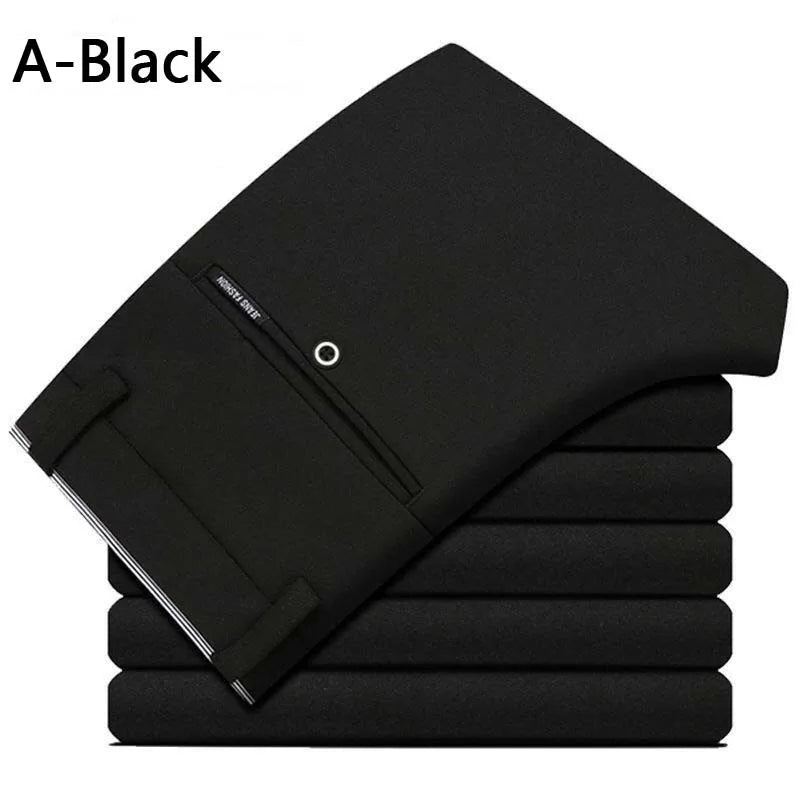 Men's Business Casual Dress Pants – Elastic Waist Straight Trousers