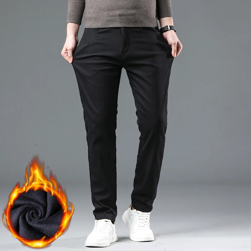 Men's Fleece-Lined Slim Dress Pants – Warm Winter Trousers