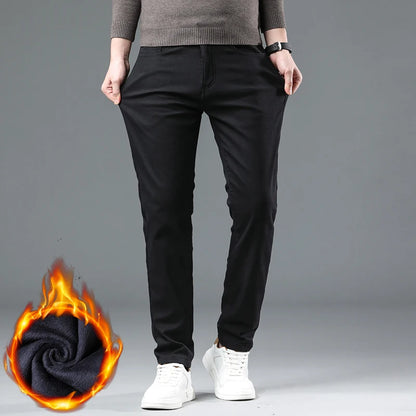 Men's Fleece-Lined Slim Dress Pants – Warm Winter Trousers