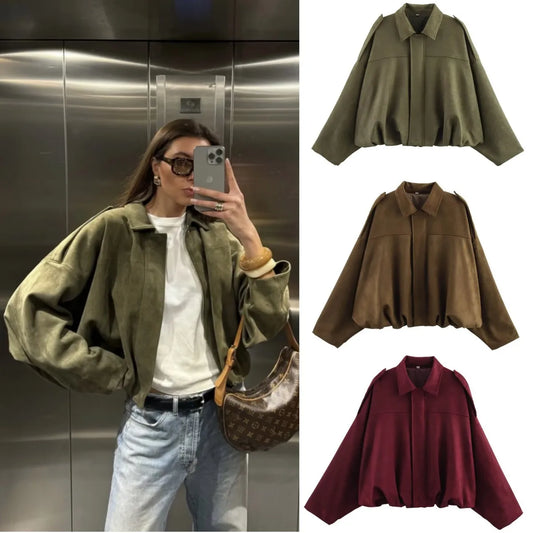 Women's Suede Texture Loose Lapel Jacket