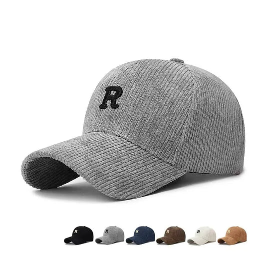 Corduroy Baseball Cap with 3D Embroidered R Letter – Adjustable Hat