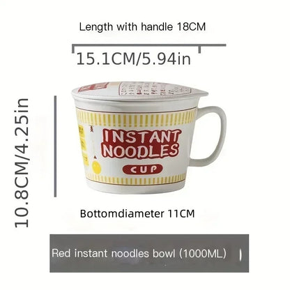 Large Capacity Ceramic Instant Noodle Bowl with Lid