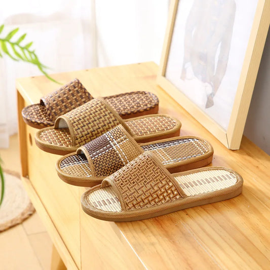 Bamboo Rattan Slippers – Breathable Anti-Slip Indoor Sandals for Men & Women