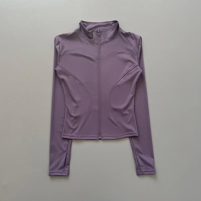 Women's Slim-Fit Zip-Up Athletic Jacket – Long Sleeve Running & Yoga Top