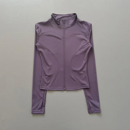 Women's Slim-Fit Zip-Up Athletic Jacket – Long Sleeve Running & Yoga Top