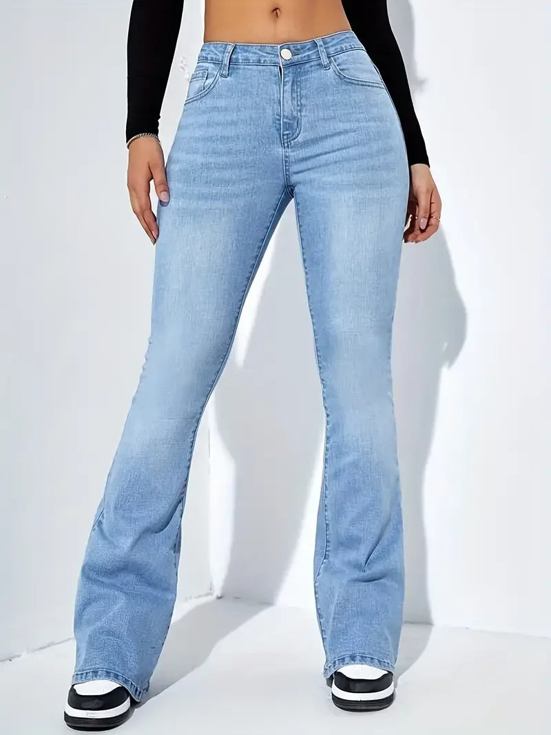 Women's High-Waist Flare Jeans – Stretch Bell Bottom Denim Pants