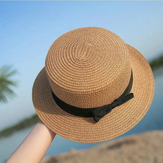 Women's Boater Hat with Bow – French Style Summer Sun Hat