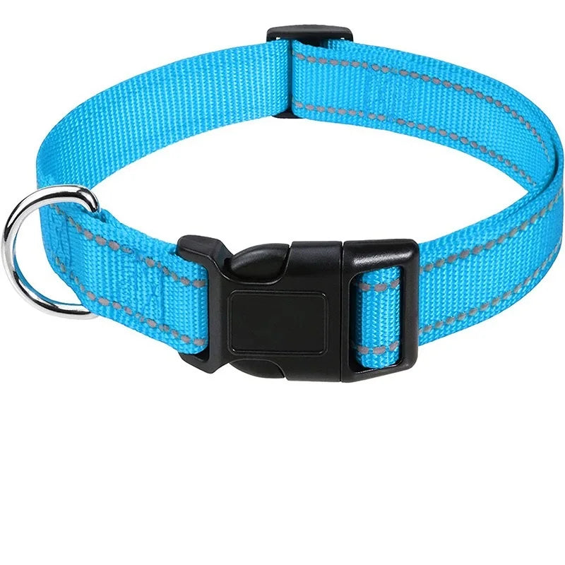 Reflective Dog Collar – Adjustable Nylon with Quick-Release Buckle, XS–XL