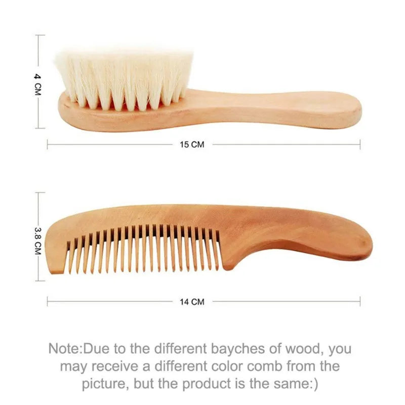 Baby Wooden Hair Brush & Comb Set – Soft Wool Newborn Grooming