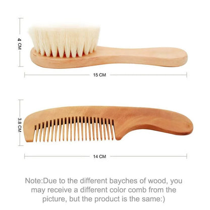 Baby Wooden Hair Brush & Comb Set – Soft Wool Newborn Grooming