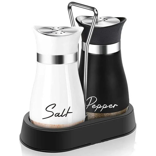 Salt and Pepper Shaker Set with Stand – Refillable, 2-Piece