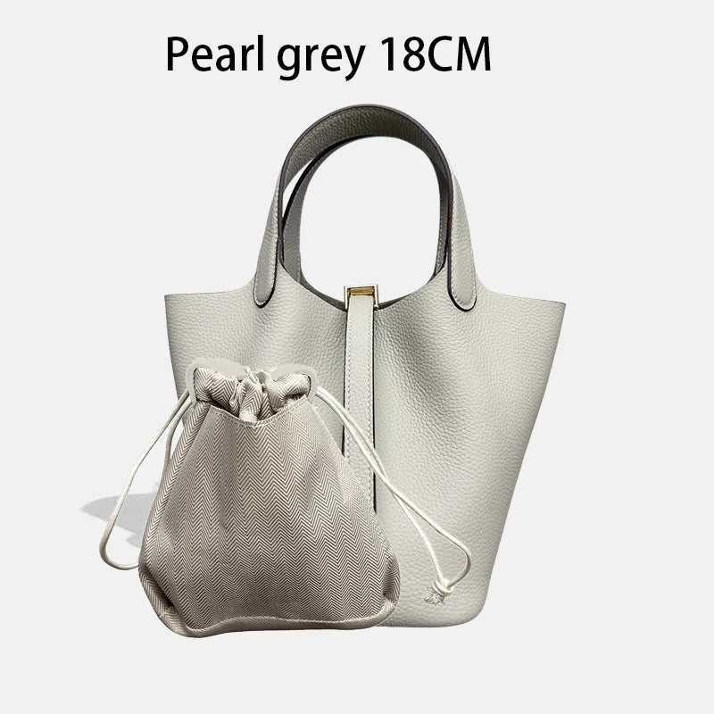 Genuine Leather Bucket Tote Bag for Women – Luxury Designer Handbag