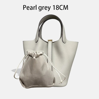 Genuine Leather Bucket Tote Bag for Women – Luxury Designer Handbag