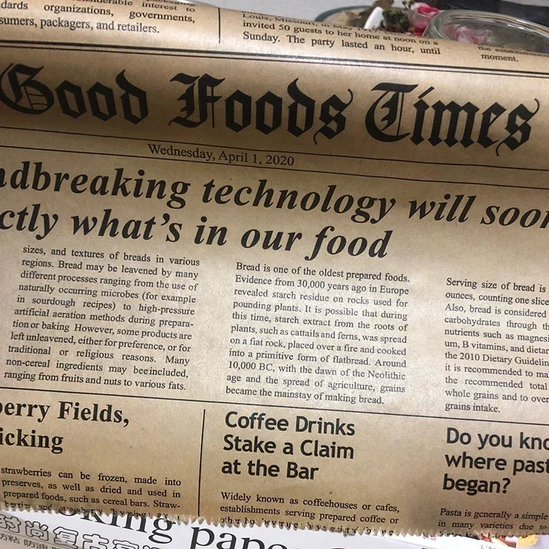 Food Wrapping Paper Roll – Retro Newspaper Print Grease-Proof