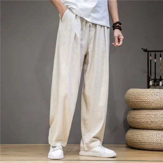 Men's Cotton Linen Straight Leg Pants – Lightweight Casual