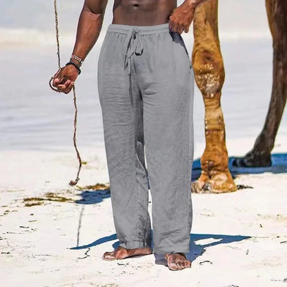 Men's Cotton Linen Casual Pants – Breathable Drawstring Jogger Trousers